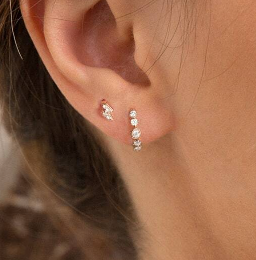 Cartilage hoop Huggie hoop earrings Silver moissanie dainty tiny earrings