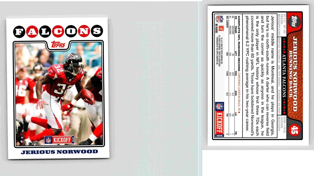 Jerious Norwood Running Back Atlanta Falcons Topps 2008 Card 45 Collectible