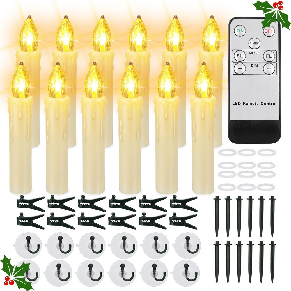 12 PCS Flameless Candles for Christmas Tree, Battery Operated Window Candle L...