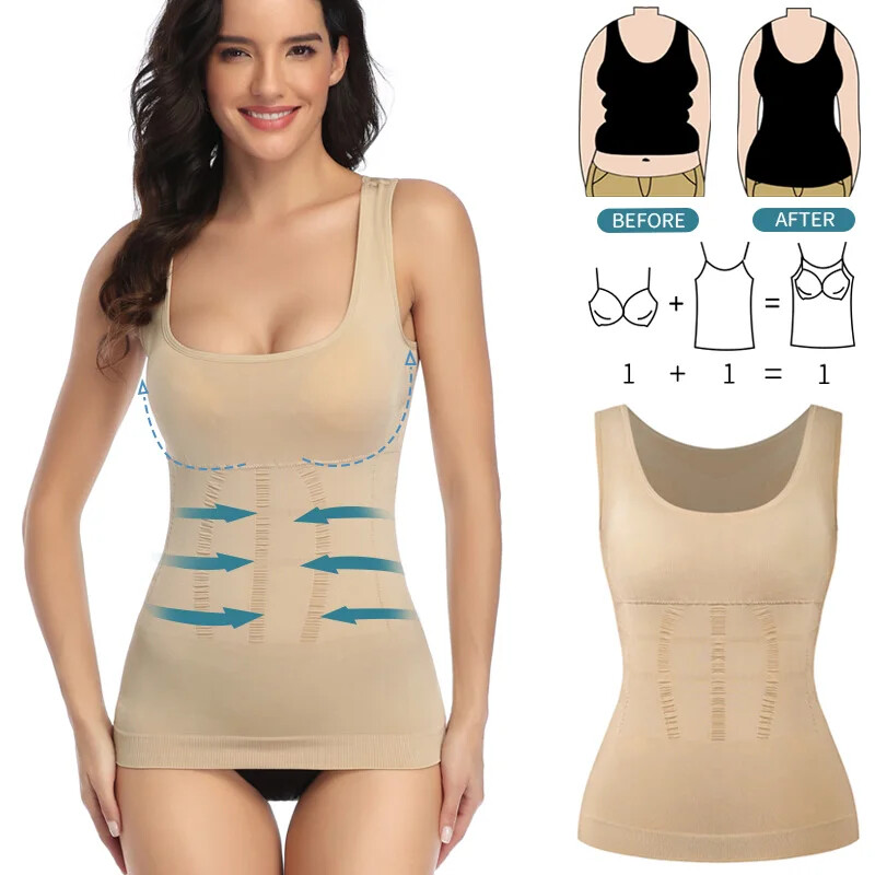 Women's Padded Shapewear Camisole with Waist Trainer & Built-In Support