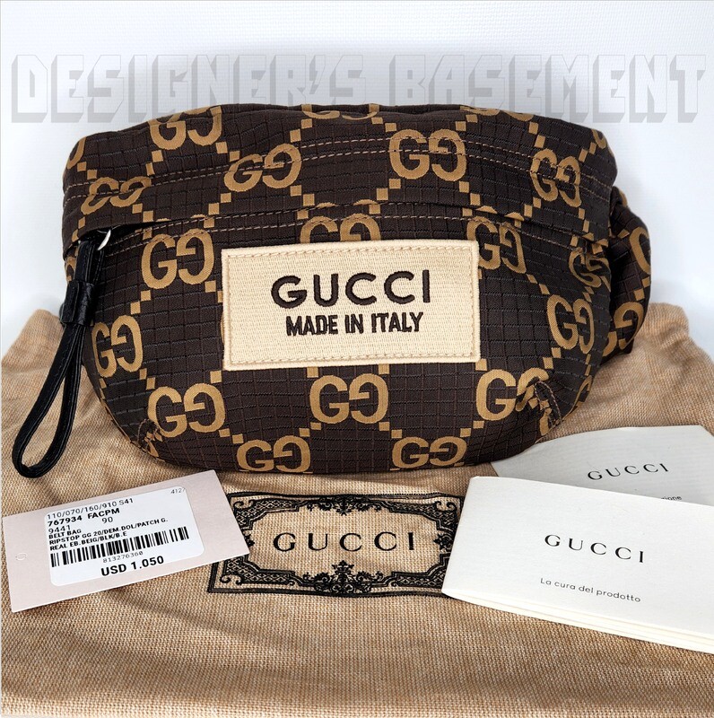 Gucci Beige Brown Ripstop Nylon GG Crossbody Waist Fanny Pack