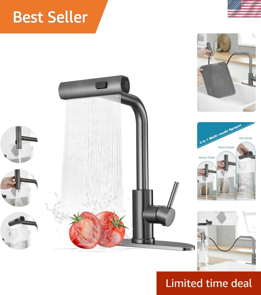 Stainless Steel Waterfall Pull Down Kitchen Faucet with Single Handle Sprayer
