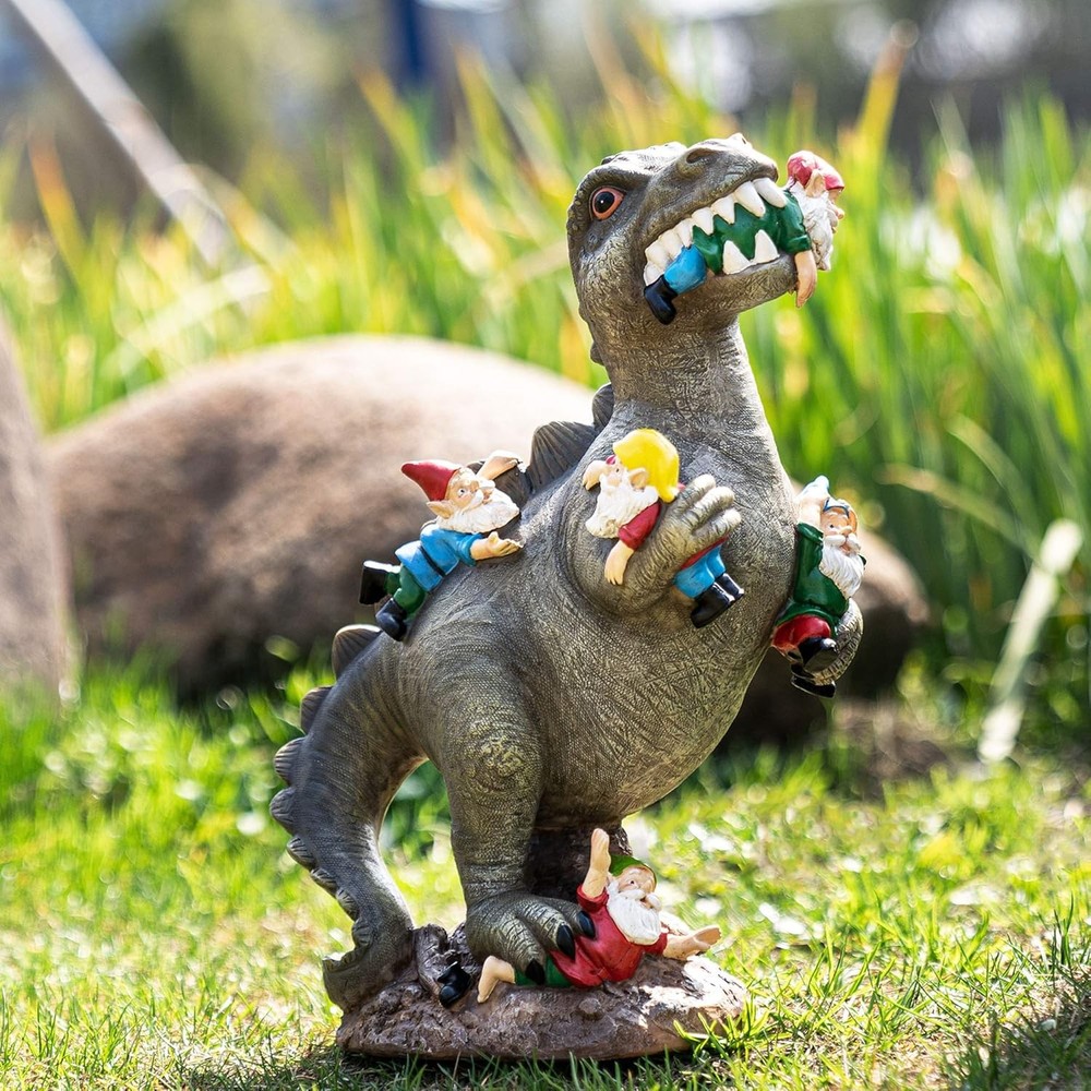 14-Inch Dinosaur Garden Gnome Statue for Outdoor Yard Decor