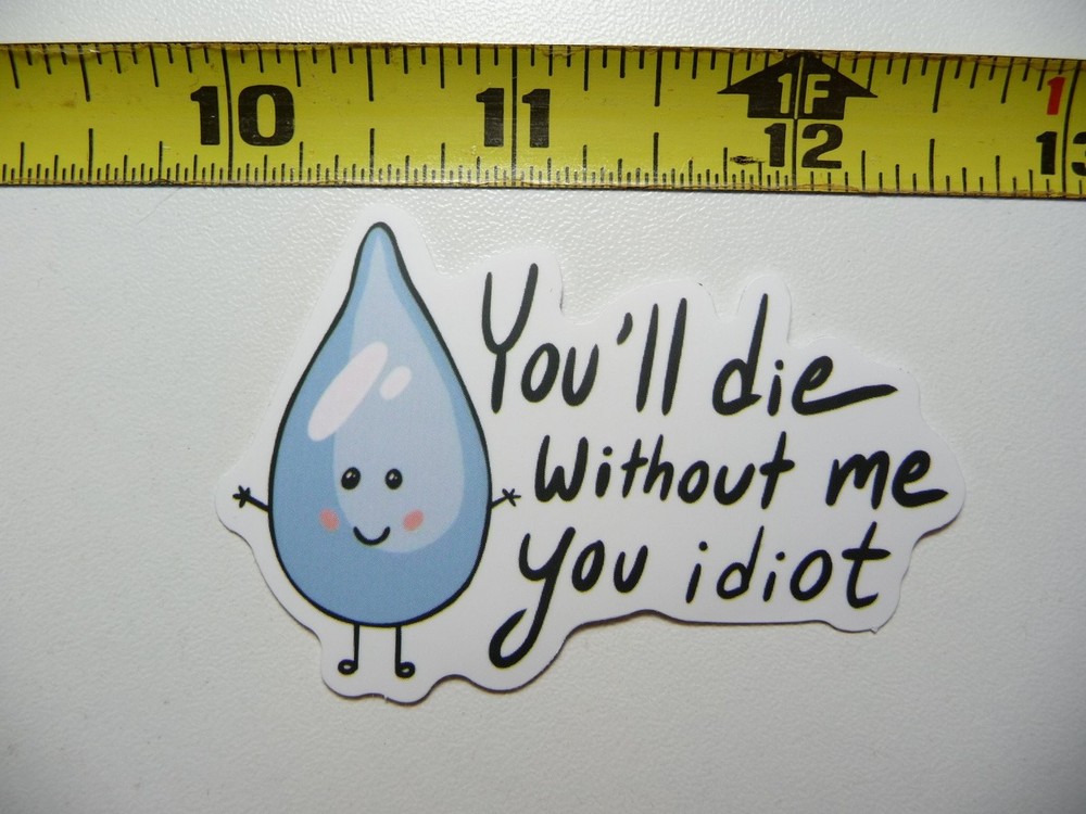 YOU'LL DIE WITHOUT ME WATER STICKER DECAL FUNNY SARCASM SARCASTIC NOVELTY