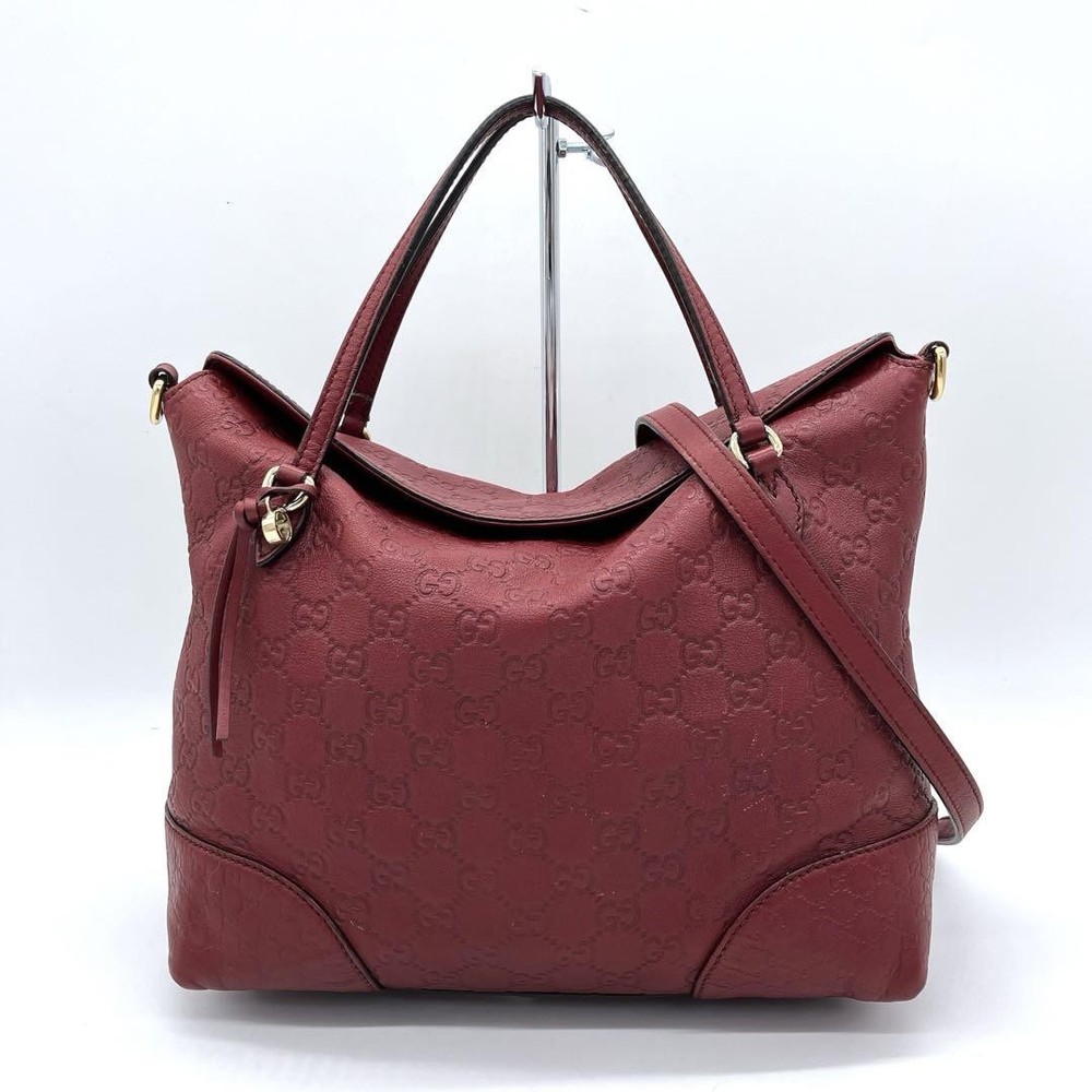 Gucci 2Way Tote Bag Leather Bordeaux Classic Authentic Used