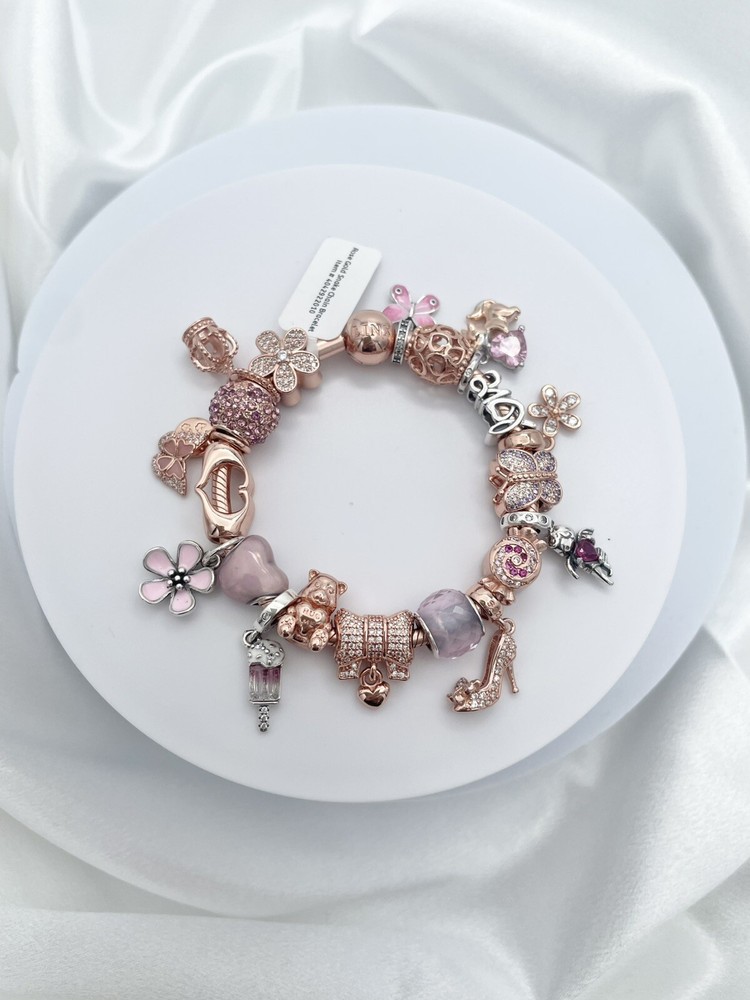 Linx Rose Gold Bracelet with Rose Gold and Pink Love Heart and Valentines Charms