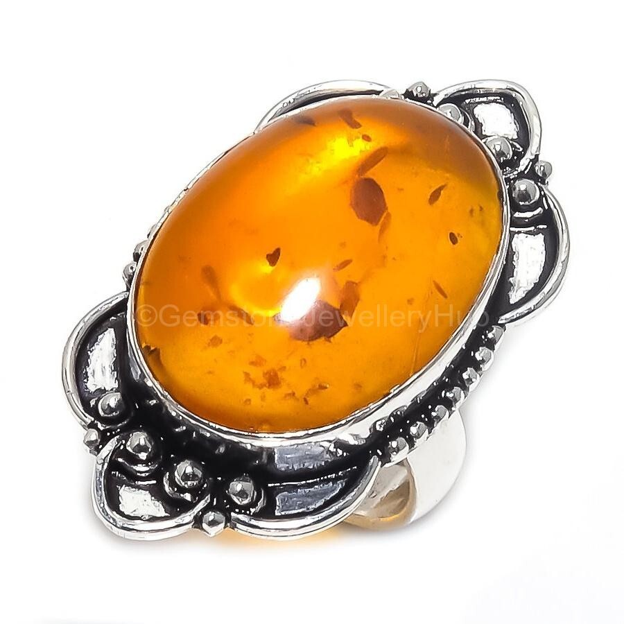 Cyber Monday Deal 925 Silver Baltic Amber Stone New Band Channel Set Ring US 7-image
