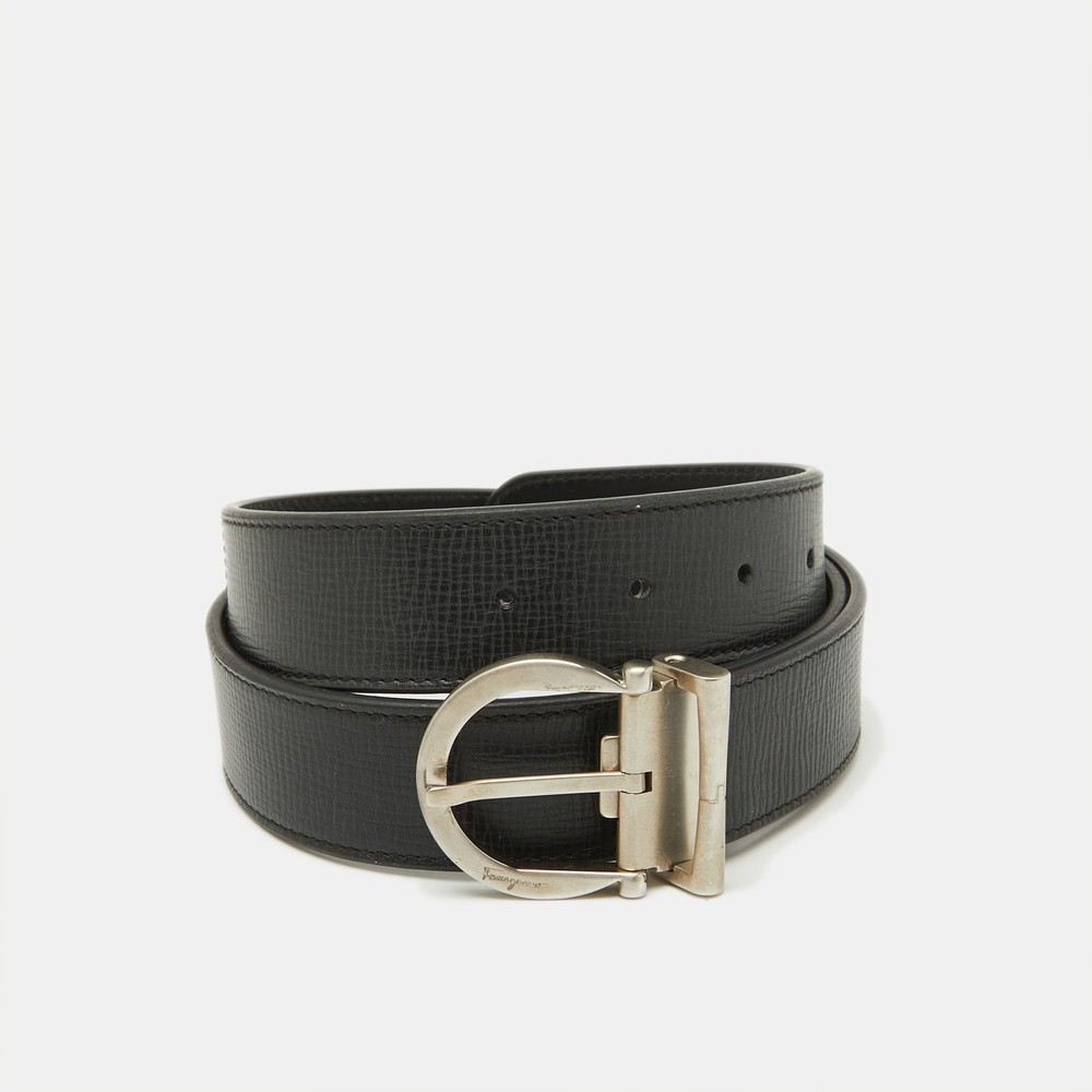 Salvatore Ferragamo Black Leather Reversible Adjustable Buckle Belt