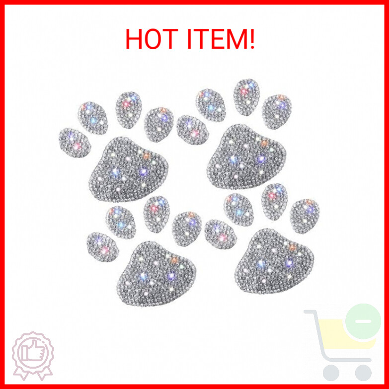BBTO 4 Pcs Bling Paw Print Car Decal Dog Paw Print Stickers Bling Rhinestone Car