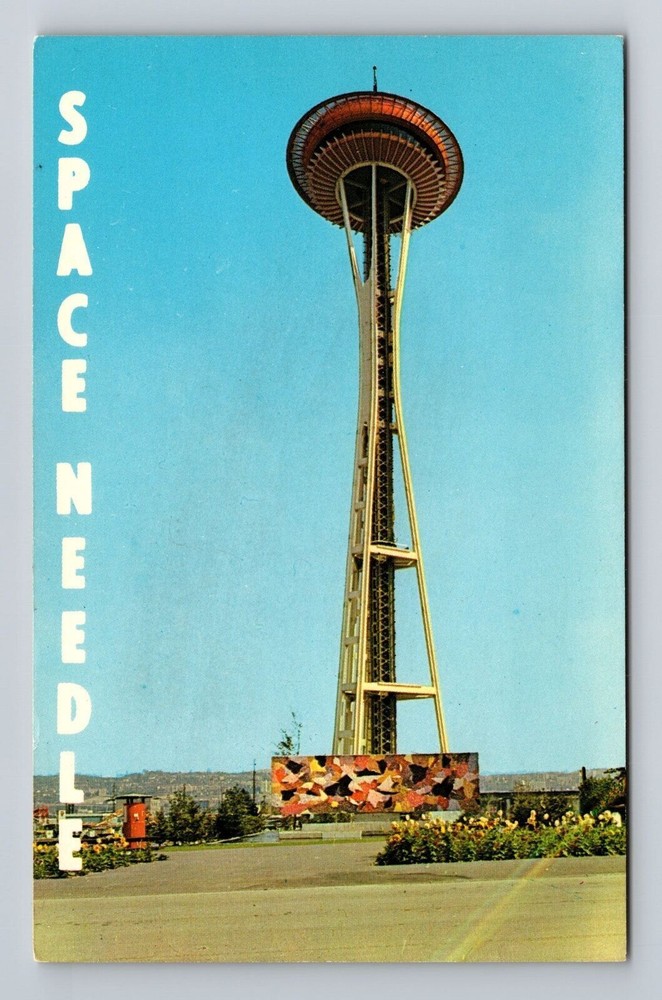 Vintage Seattle Space Needle Postcard Low Angle View WA Washington
