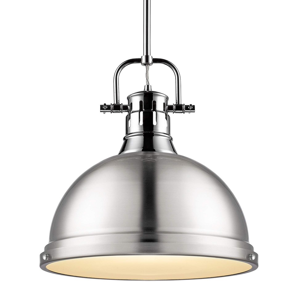 Golden Lighting 3604-L CH-PW Duncan Pendant, Transitional, Chrome with Pewter...