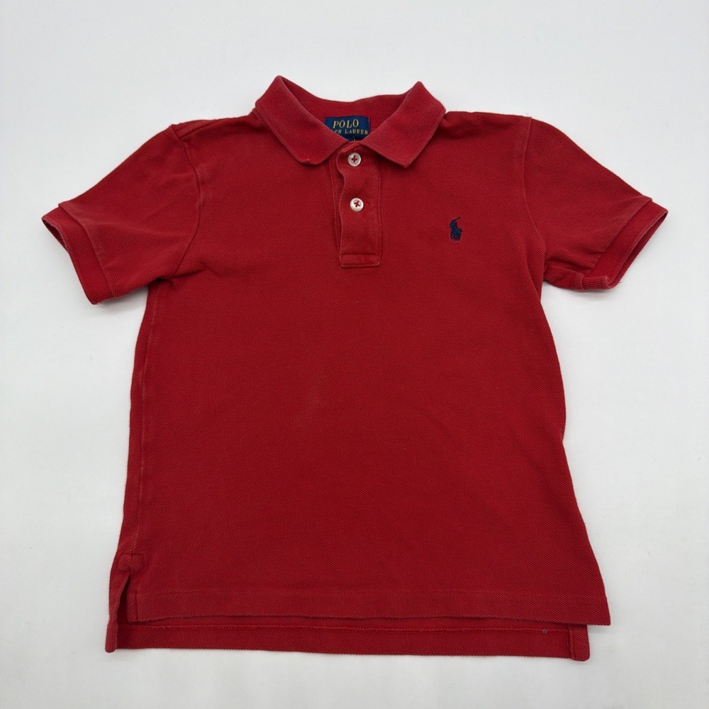 Polo Ralph Lauren Polo Shirt Toddler Boys 4/4T Red Solid Logo 100% Cotton.#41633