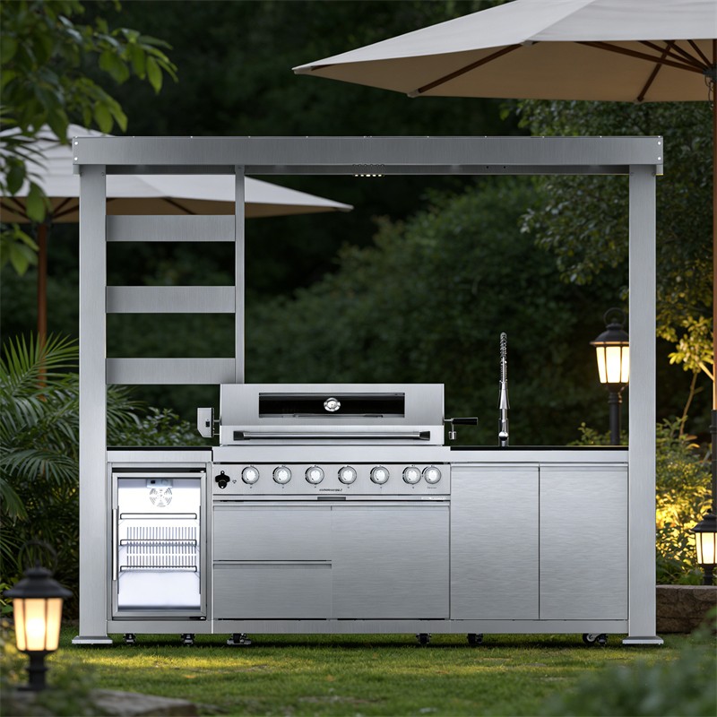 108'' 6-Burner 85000 BTU Gas Outdoor Kitchen Bar Barbecue Island Grill with Roof