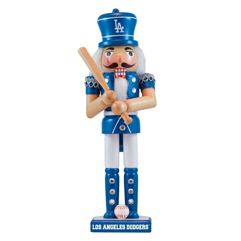 Los Angeles Dodgers Collectible Nutcracker Solid Wood Mlb Team Colors Gem Detail