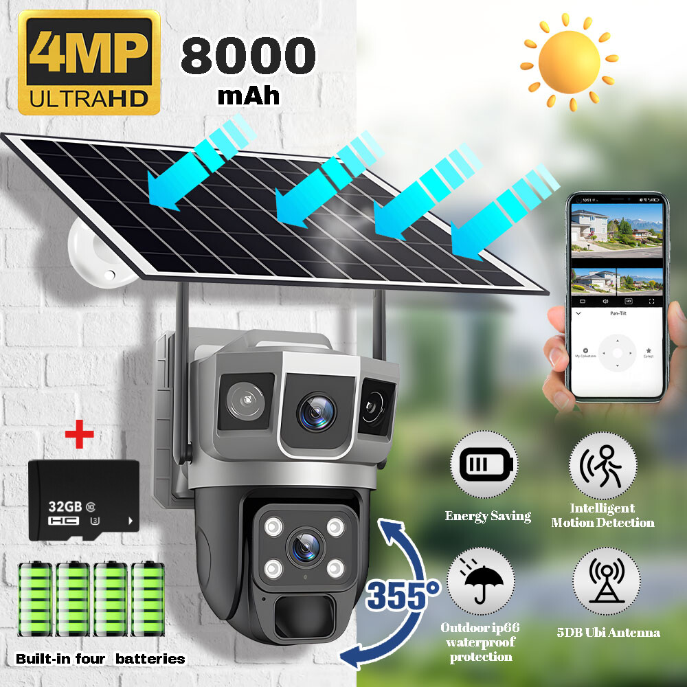 4MP Camara De Seguridad Solar Wifi Inalambrica Con Vision Nocturna Para Exterior