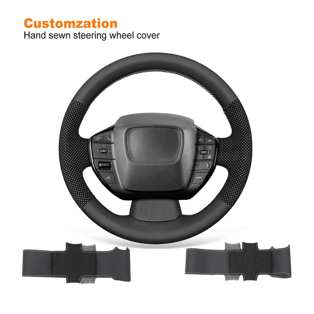 Black Alcantara Hand-Stitched Steering Wheel Cover for Toyota Prius 2023-2024 & BZ4X