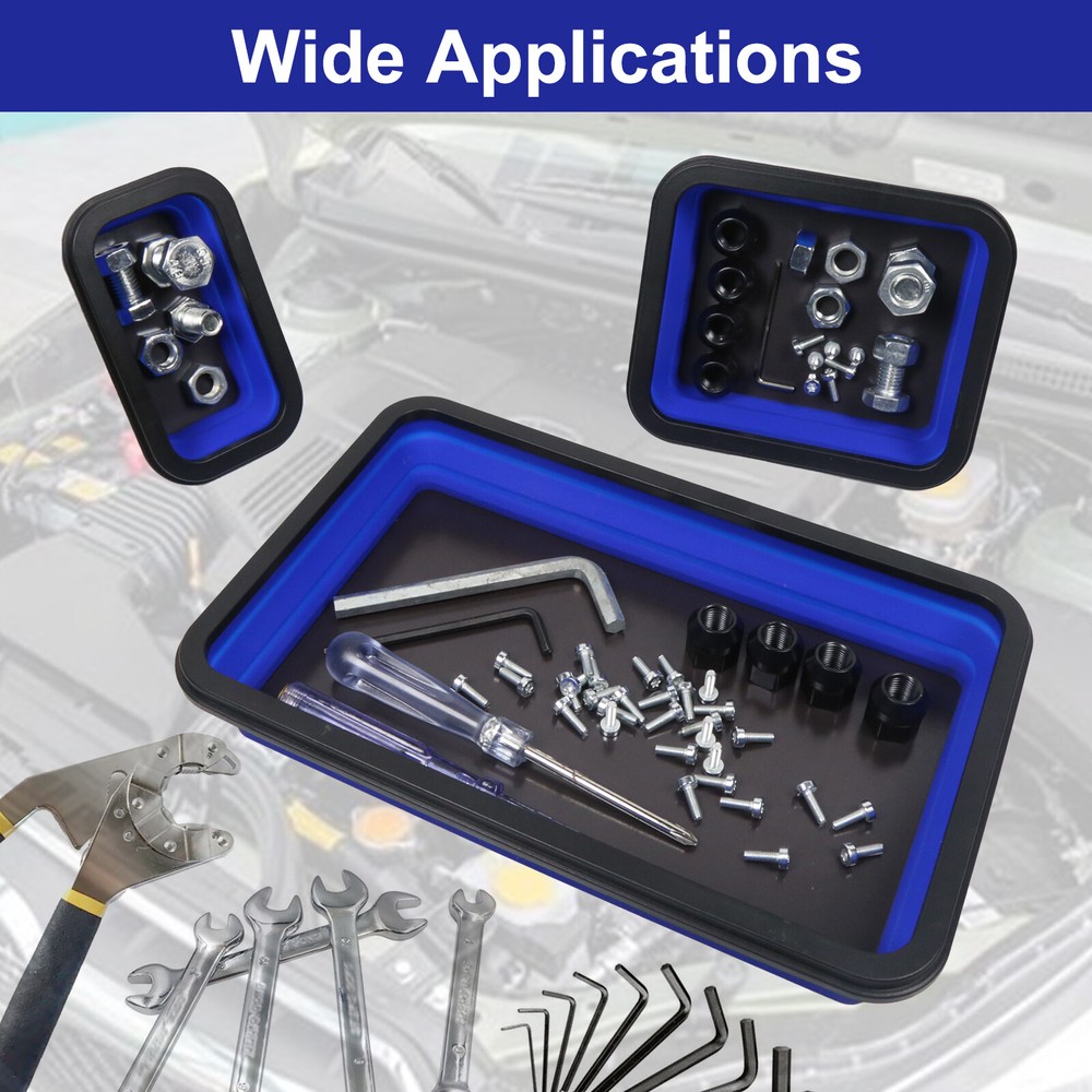 3 Different Size Magnetic Collapsible Rubber Parts Tray Storage Holder Container