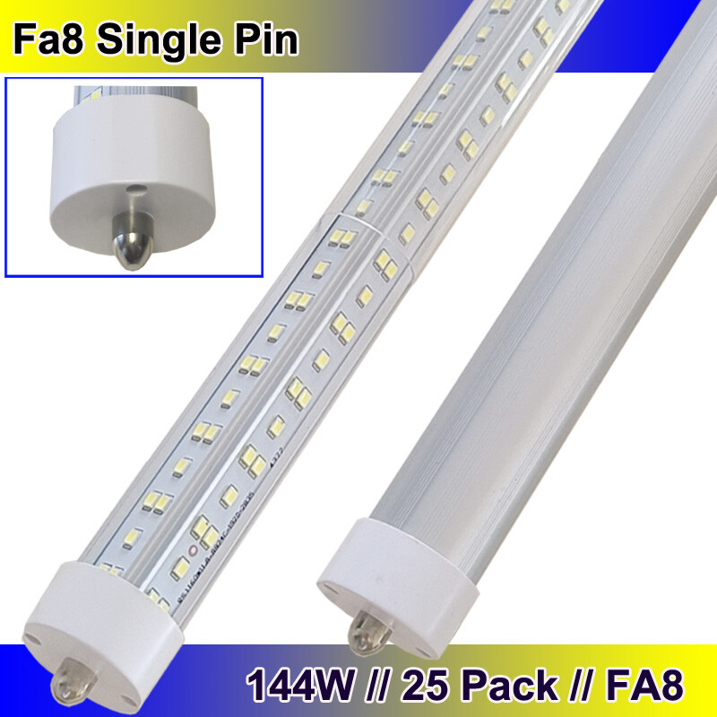 25Pcs 144W T8 8FT Single Pin FA8 Led Tube Light Bulbs 8' Led Shop Light 6500K