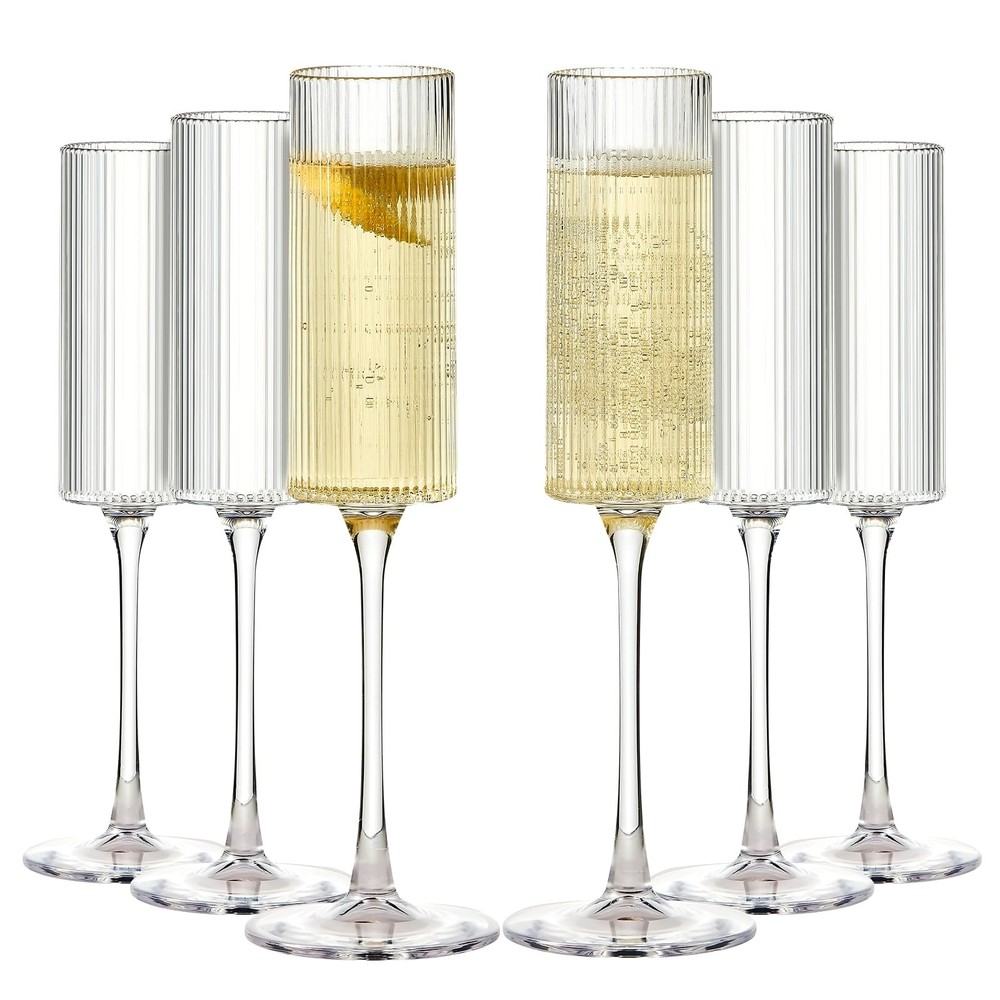 16-Pack Ribbed Acrylic Champagne Flutes 5.5oz Shatterproof Goblets