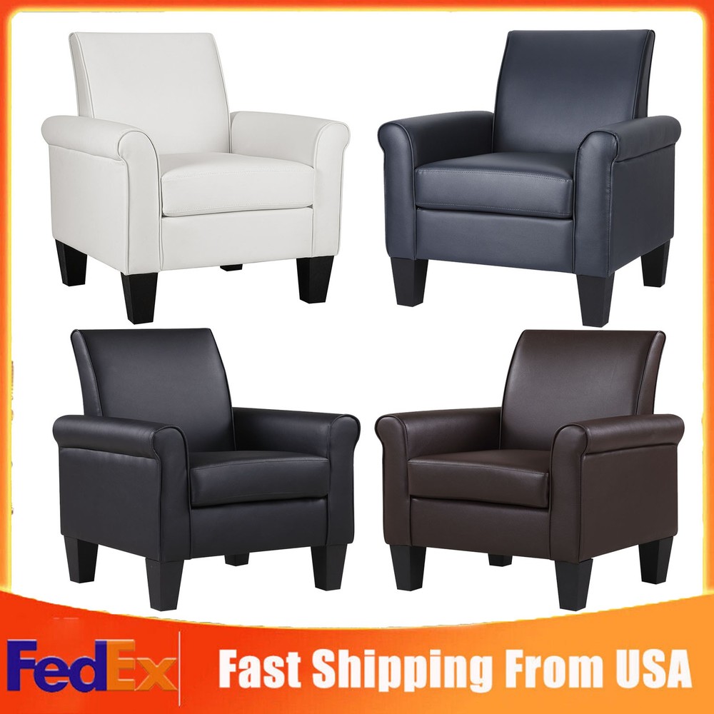 Faux Leather Accent ArmChair Living Room Arm Chairs Comfy Modern Sofa Chair NEW