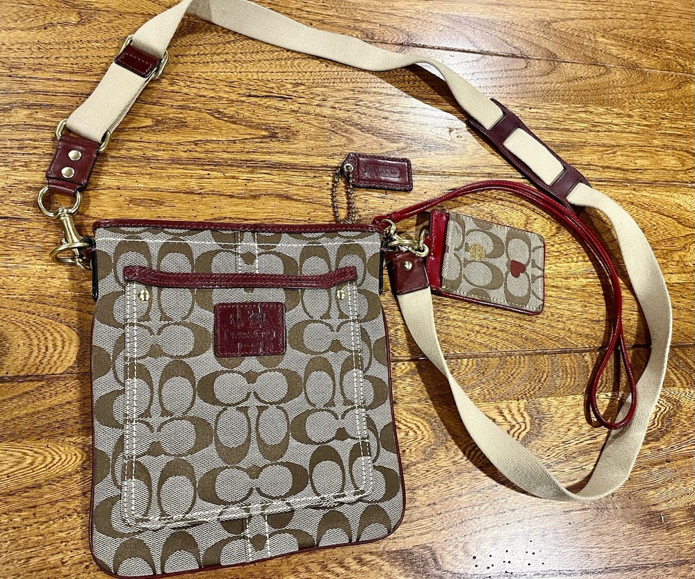 Coach brown & Maroon Red Leather  crossbody bag. Rare!