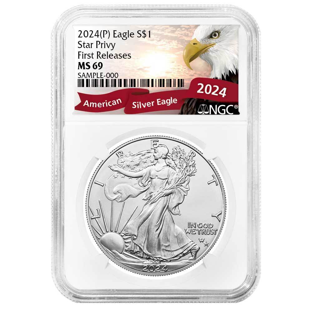 Presale - 2024 (P) $1 1-oz American Silver Eagle Star Privy NGC MS69 FR Exclu...-image