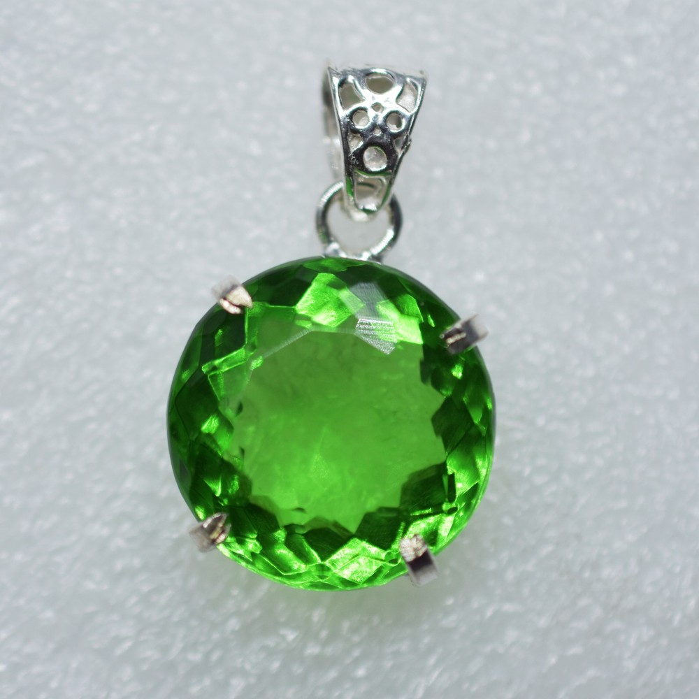 Natural Pendant Green Topaz Round 60.70 Ct 925 Sterling Silver Gems CERTIFIED