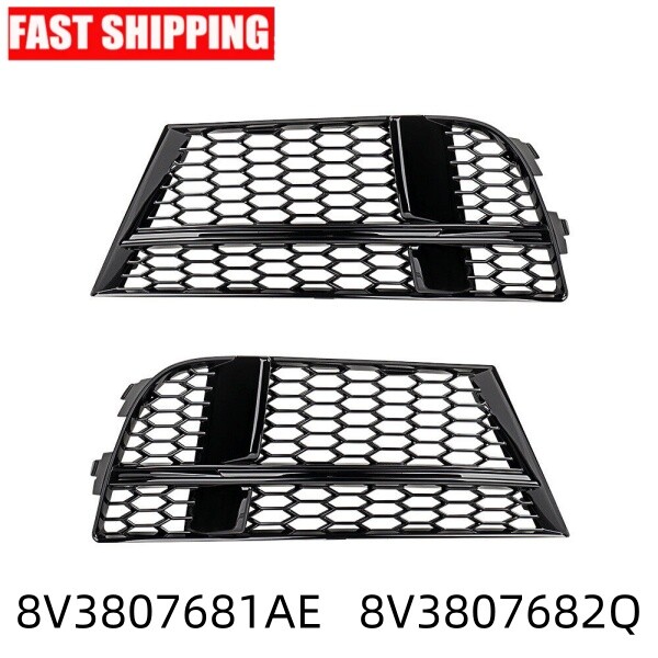 2PCS Gloss Black Honeycomb Fog Light Grill Mesh Cover for 2016-20 Audi A3 S-Line