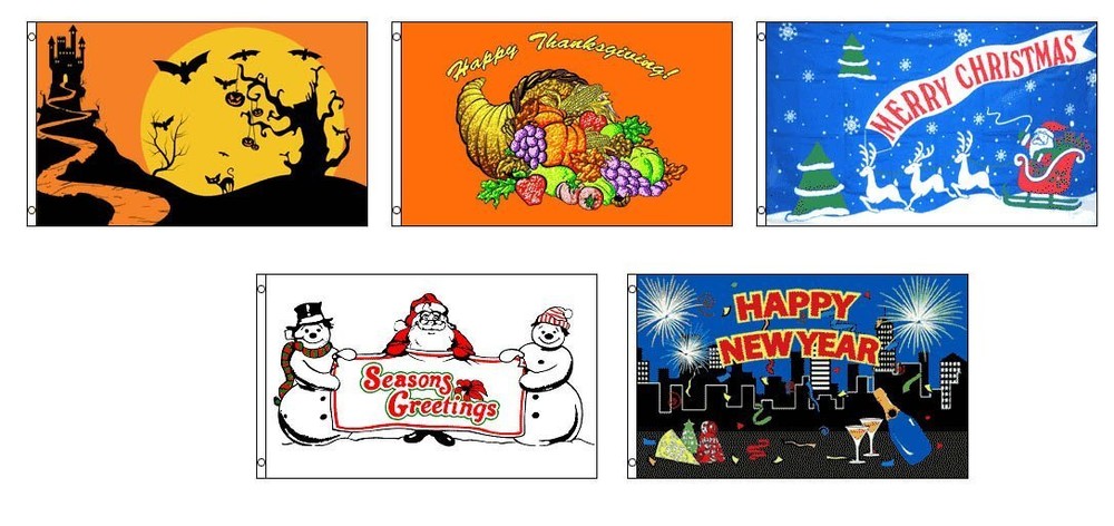 3x5 Seasonal Holiday Flag Bundle Halloween Thanksgiving Christmas NYE 3x5 Feet-image