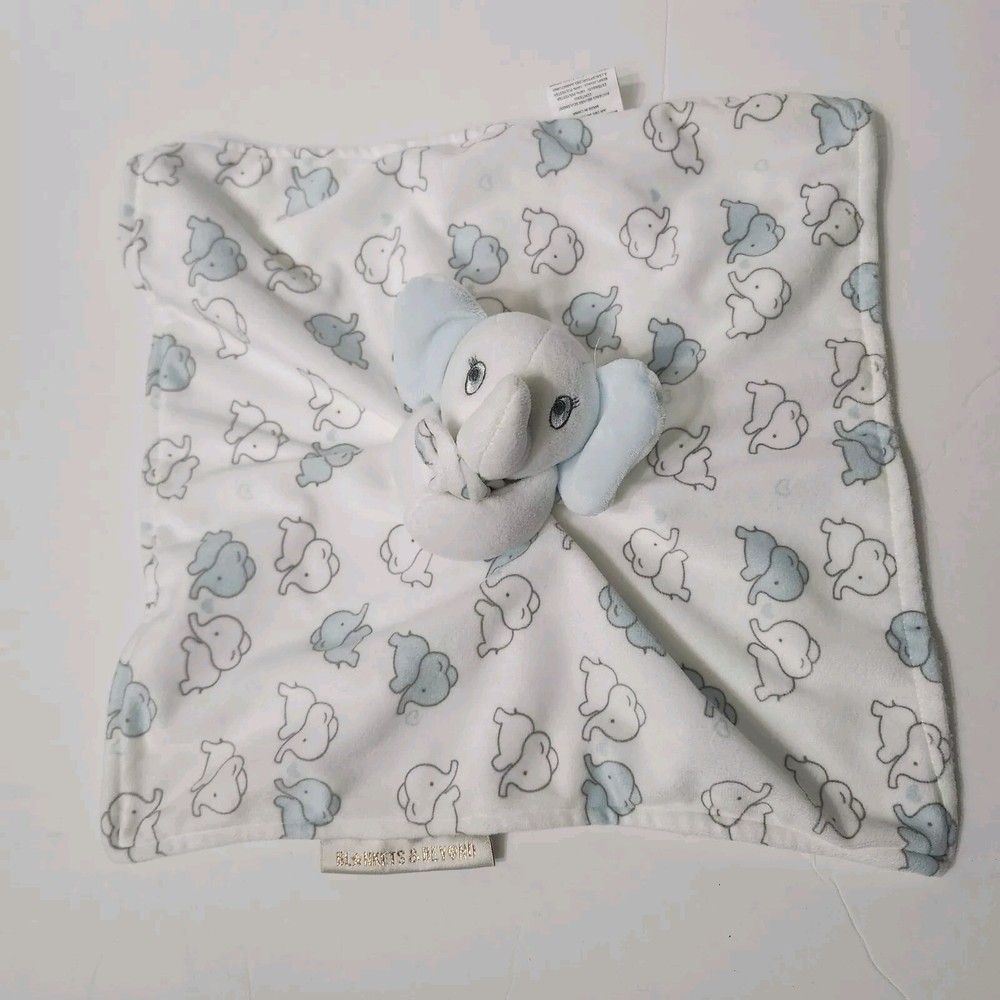 Blankets And Beyond Elephant Lovey Security Blanket 13x13 Inch White Blue