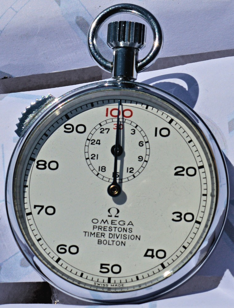Vintage OMEGA Flyback Stopwatch 1/100 Minute Sleigh Period Excellent Condition