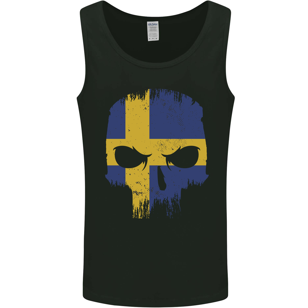 Sweden Skull Flag Gym Bodybuilding Biker Mens Vest Tank Top