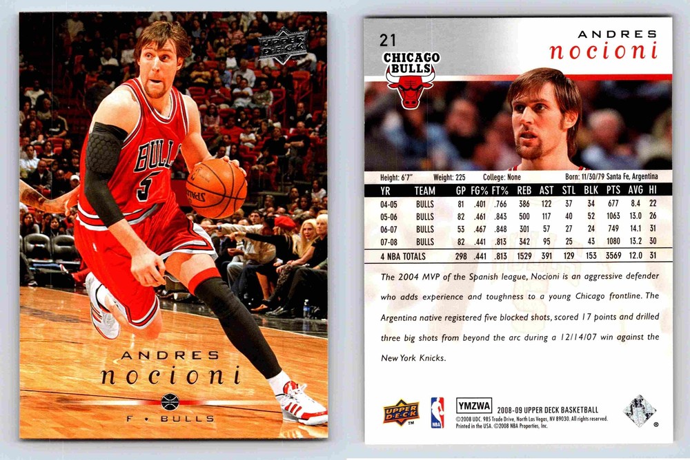 Andres Nocioni 2008 Upper Deck Chicago Bulls Basketball Card 21