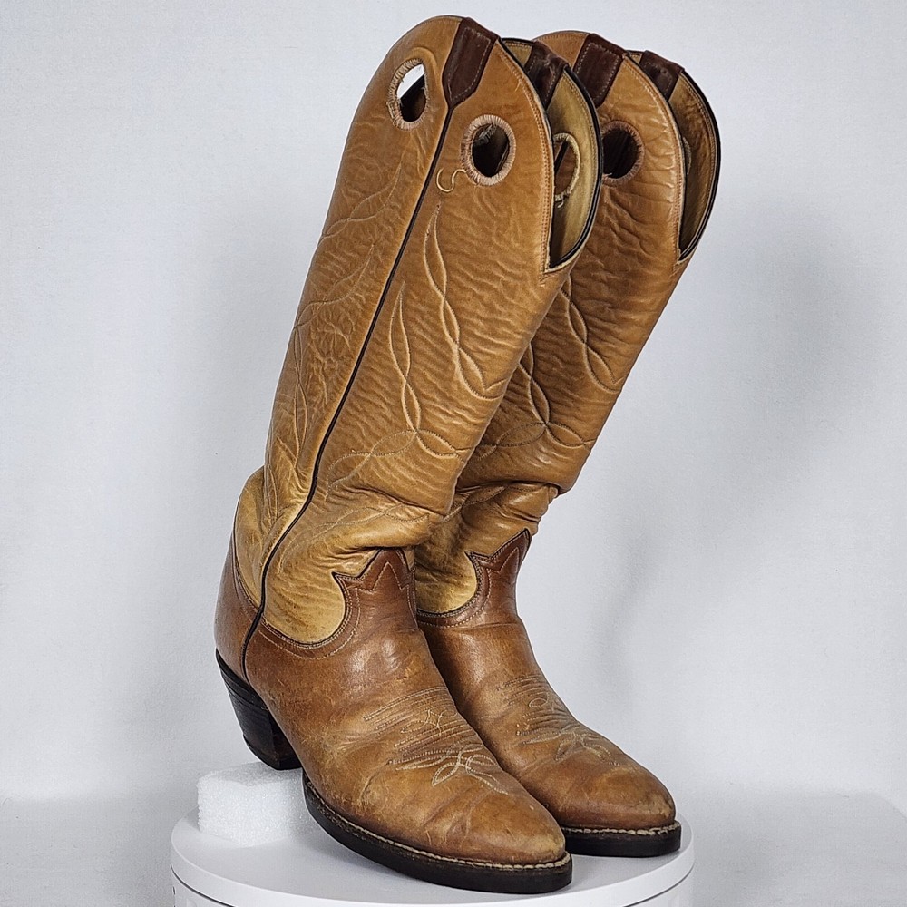 Vtg Tony Lama Knee High Buckaroo Heel Boots Style #5089 Men's 9.5R - See Scuffs
