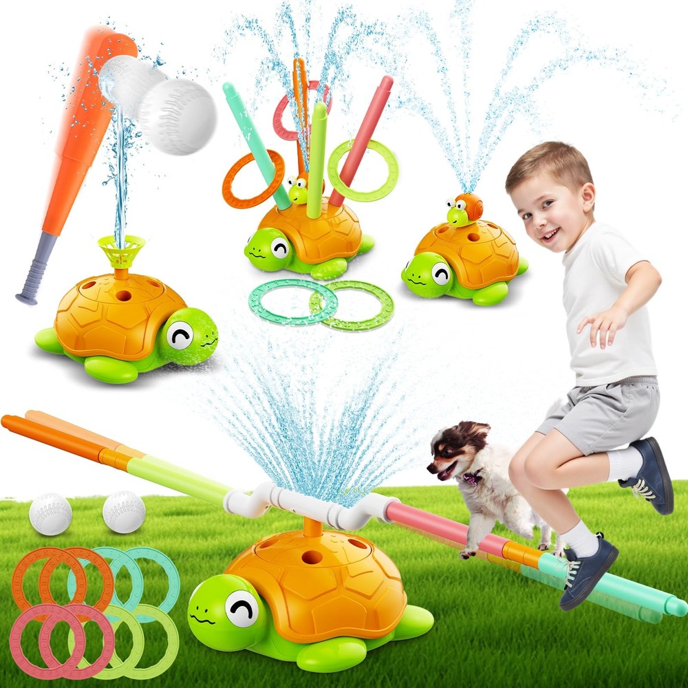 4-in-1 Turtle Water Sprinkler Toys for - Summer Oudoor Toy with Baseball Ring...