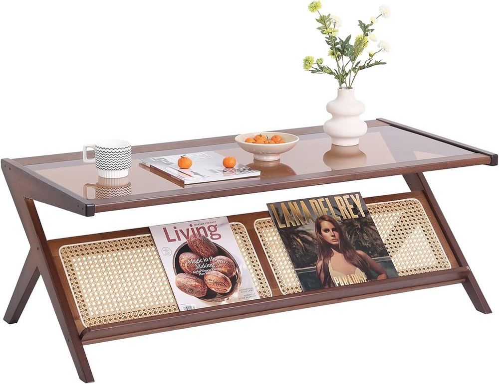 Tiita Rattan Coffee Table, Bamboo Accent Bedside Tables, Table-brown