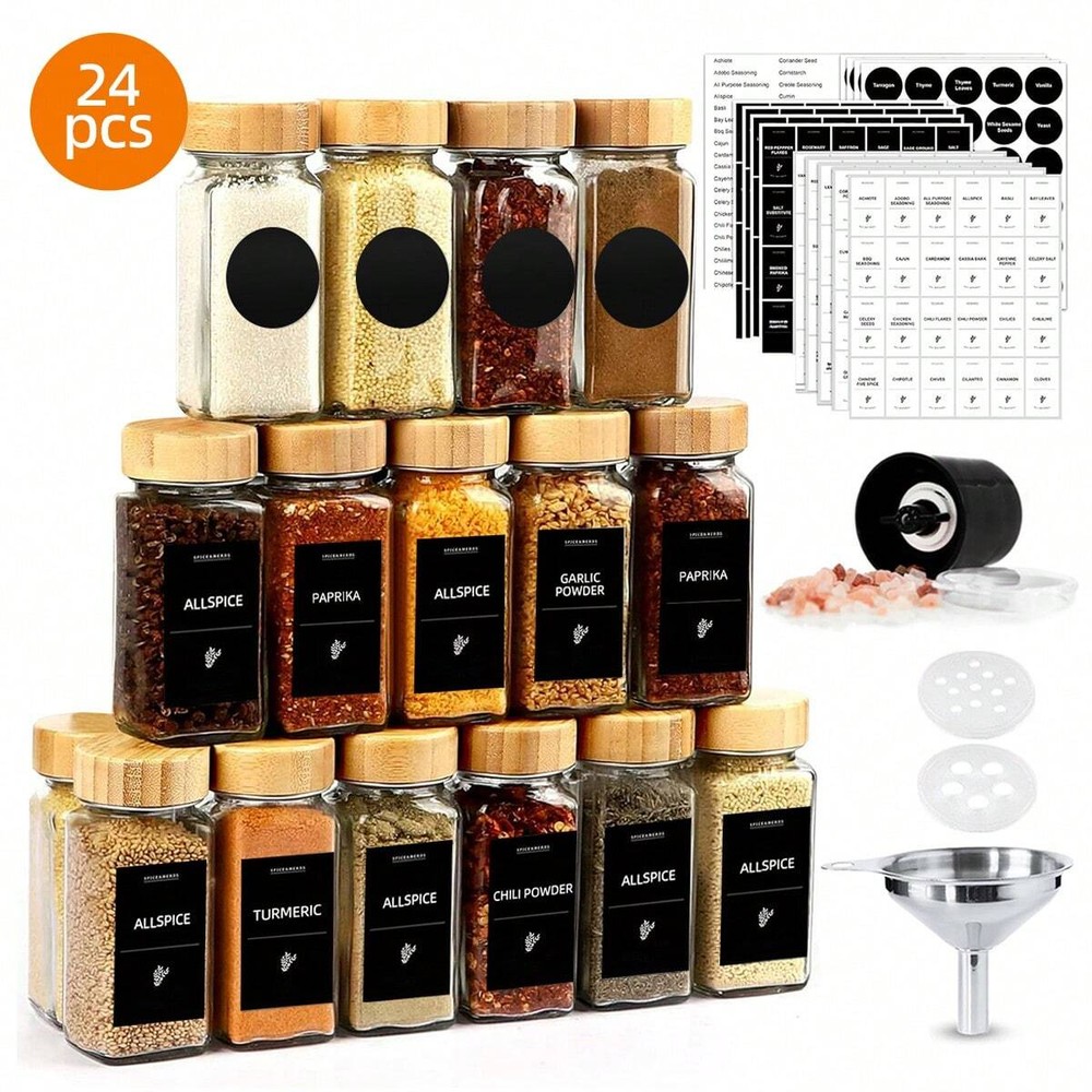 24-48pcs 4oz Glass Spice Jars with Labels Shaker Lids and Funnel  