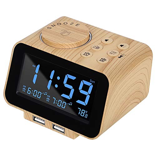 Digital Alarm Clock Radio - 0-100% Dimmer, Dual Alarm with Weekday/Weekend