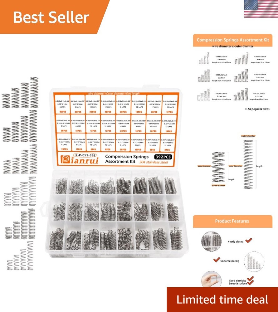 392PCS Spring Assortment Kit - 24 Stainless Steel Sizes for DIY Repairs