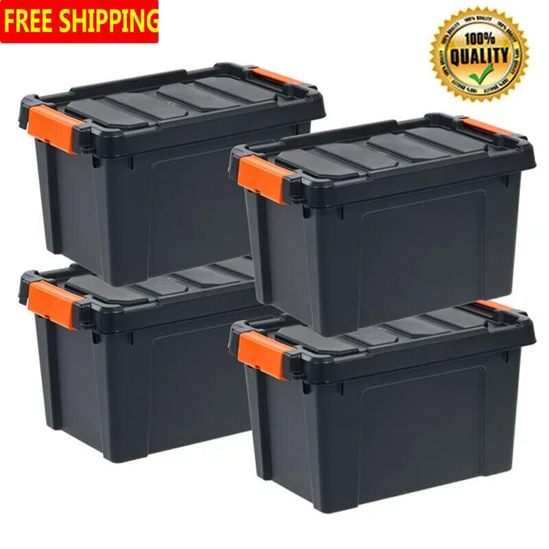 5-Pack Heavy Duty 5-Gallon Black Plastic Storage Boxes for Fishing Gear