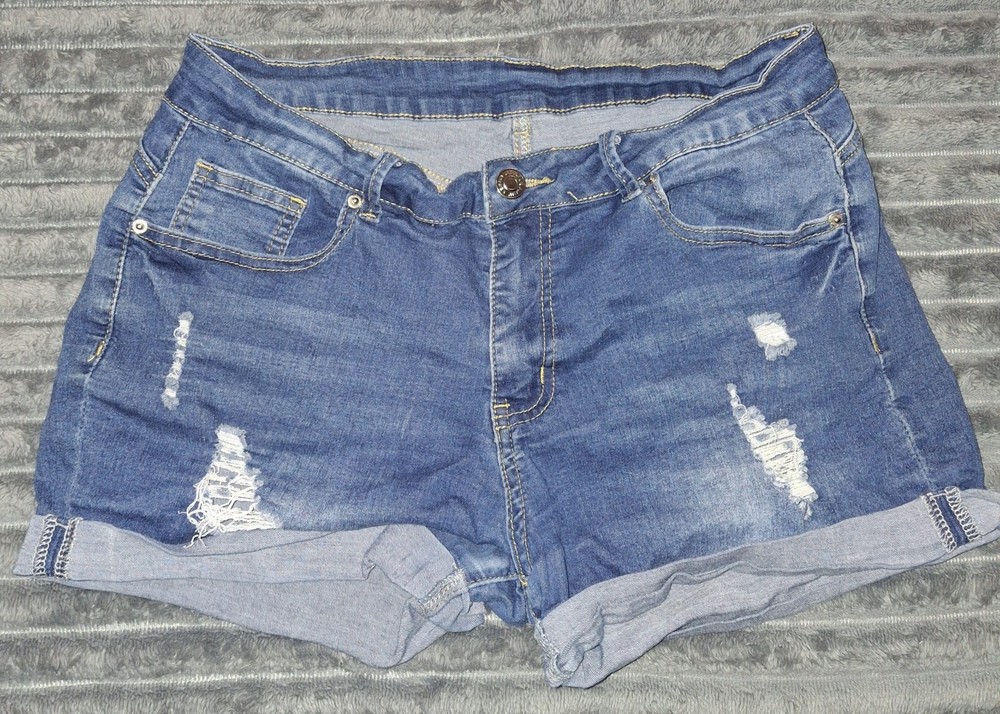 Women's Mid Rise Jean Shorts Extra Stretch Size Large