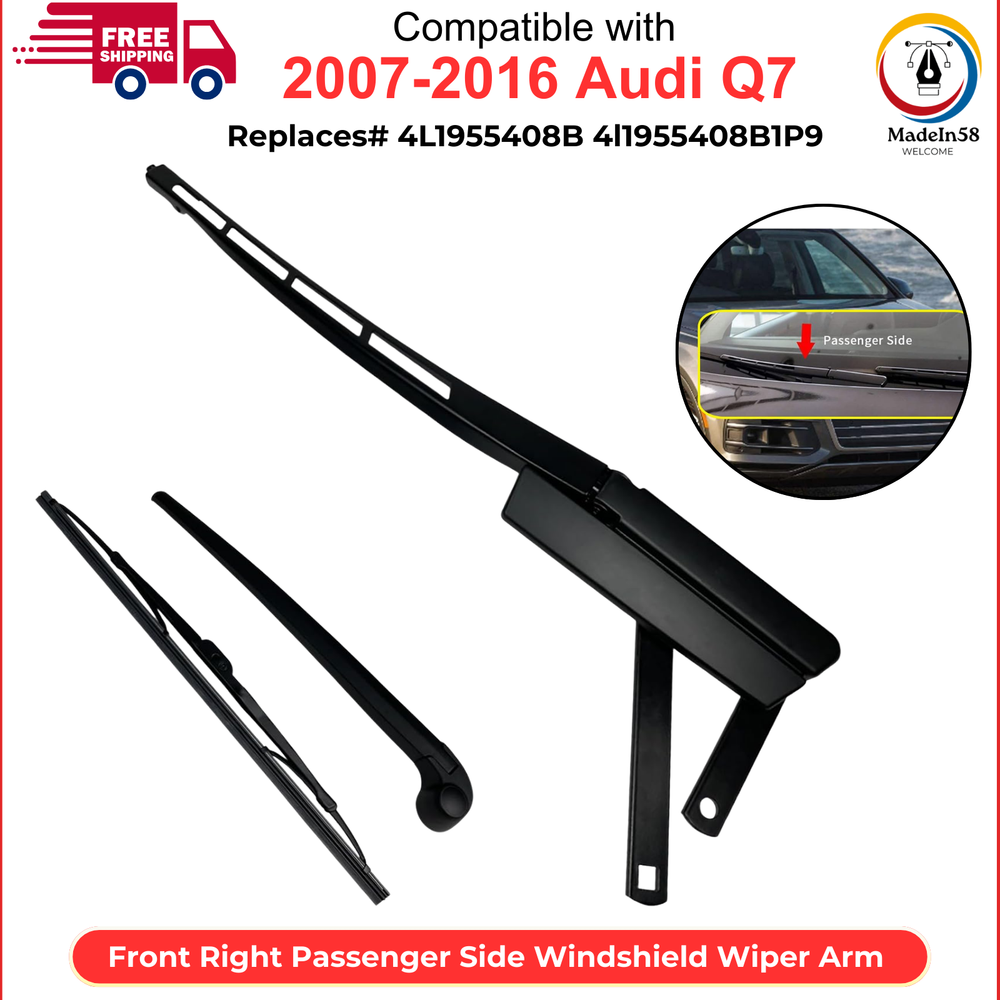 Front Right Passenger Side Windshield Wiper Arm Compatible W/ 2007-2016 Audi Q7