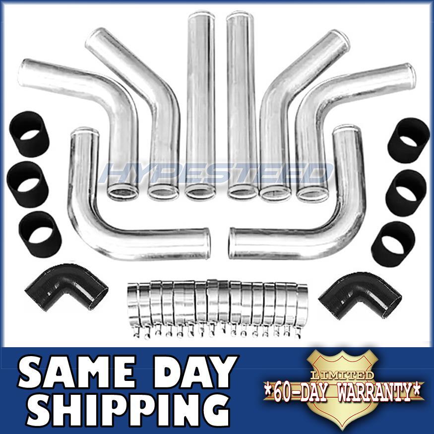 3 Inch Turbo Intercooler Pipe Kit with Chrome Pipe Black Silicone Hose and T-Clamps 8pc