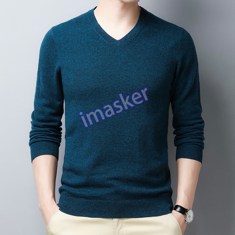 Mens Wool Sweater 100%wool Long-sleeved Knit Sweater V-neck Business Casual Tops