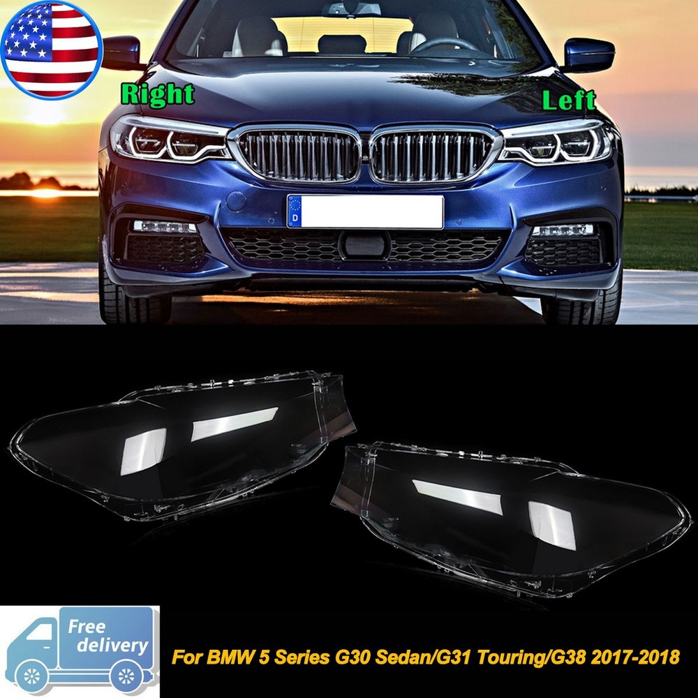 Left+Right Front Headlight Lens Covers For BMW 5 Series G30 G31 G38 2017 2018