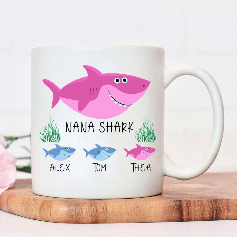 Personalised White Ceramic Mug 10oz Nana Shark Mug Birthday Gift Perfect Gift