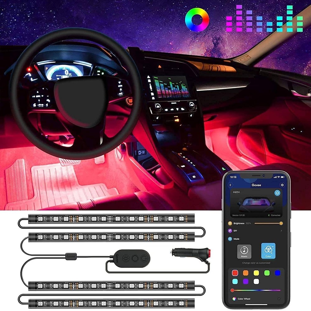 Govee Interior Car Lights | RGB LED Strip Lights with App Control & Music Sync