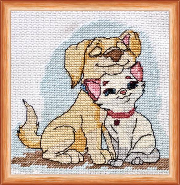 Cross stitch kit - Friends 11,8x11,8cm White Aida 14ct needlepoint kit