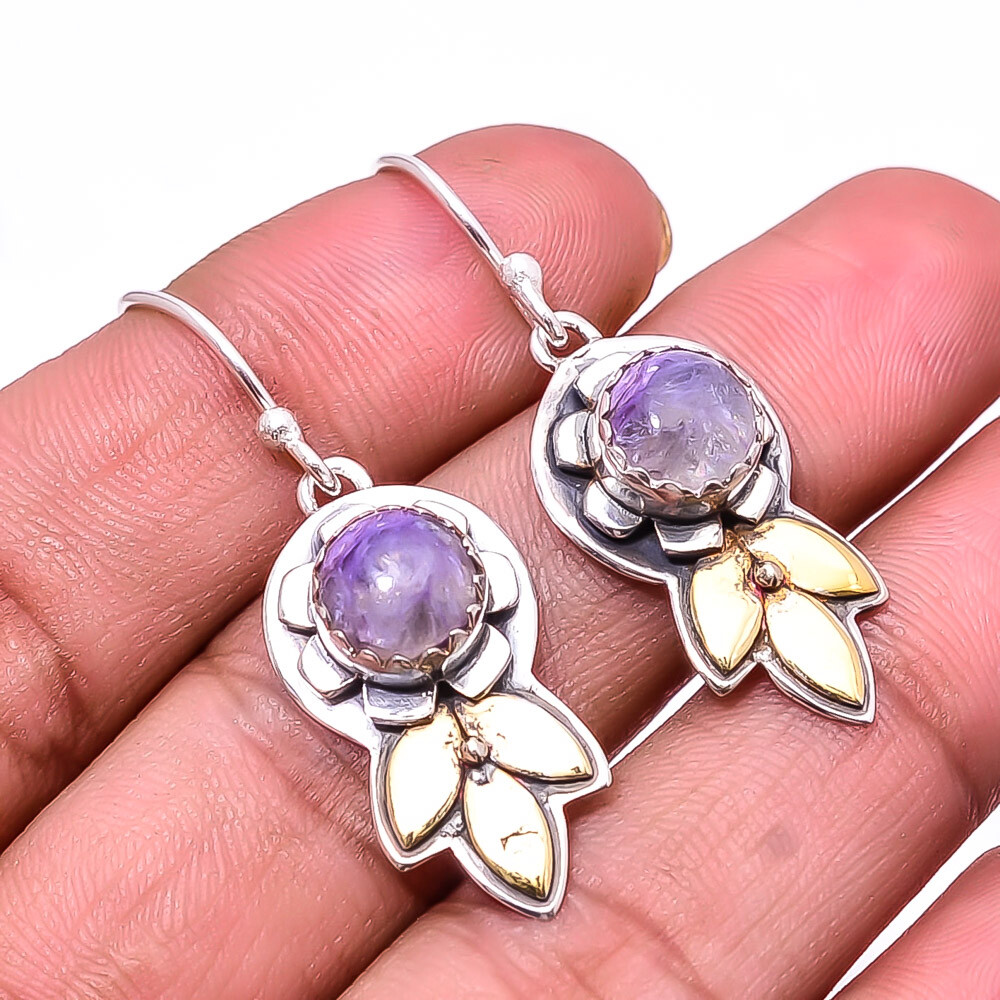 Bertrandite Stone 925 Silver Two Tone Flower Earring 1.64