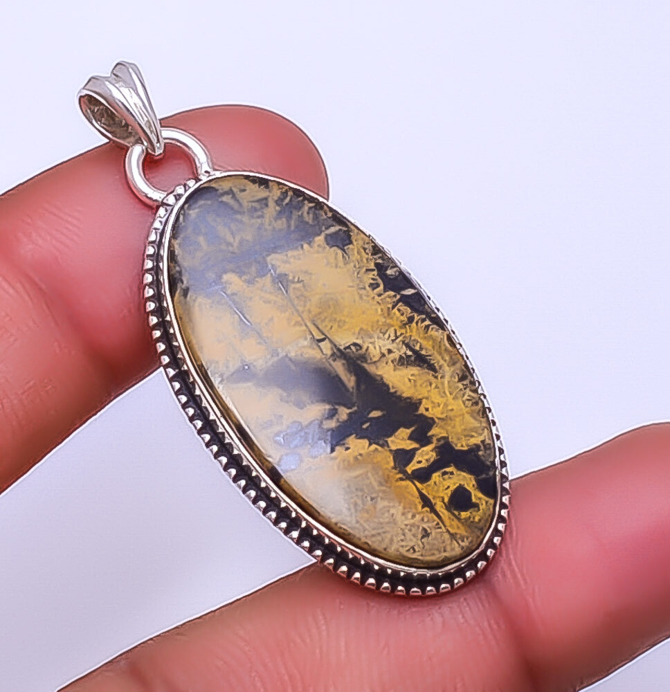 Honey Dendritic Opal - Mexico Gemstone 925 Sterling Silver Pendant 1.95